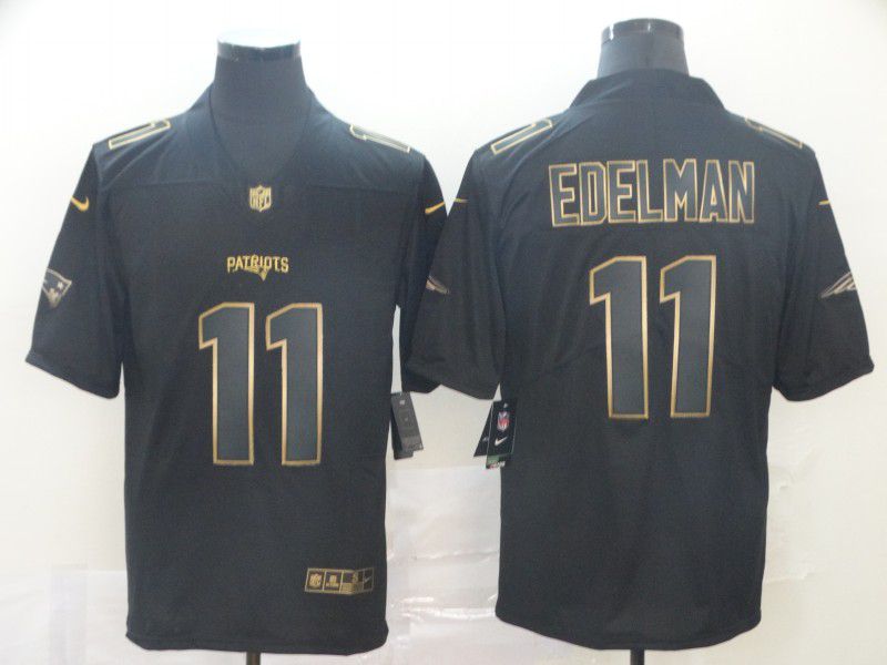 Men New England Patriots 11 Edelman Nike Vapor Limited Black Golden Jersey